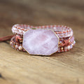Natural Rose Quartz Leather Wrap Bracelet