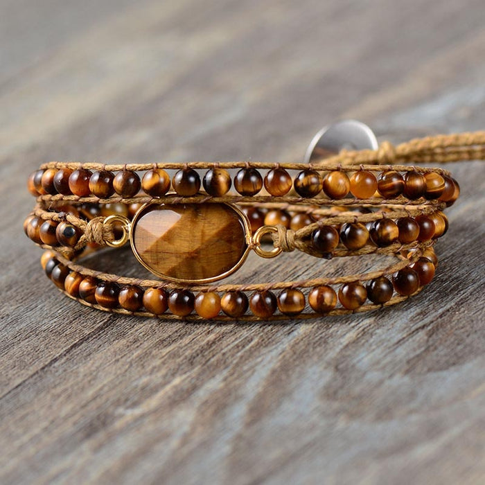 Natural Tiger Eye Stone Three Layer Wrap Bracelets
