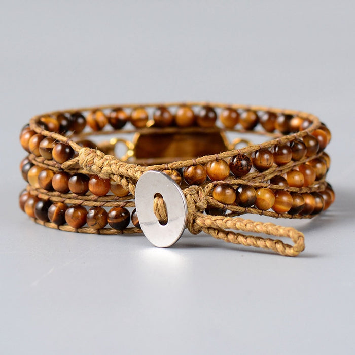 Natural Tiger Eye Stone Three Layer Wrap Bracelets