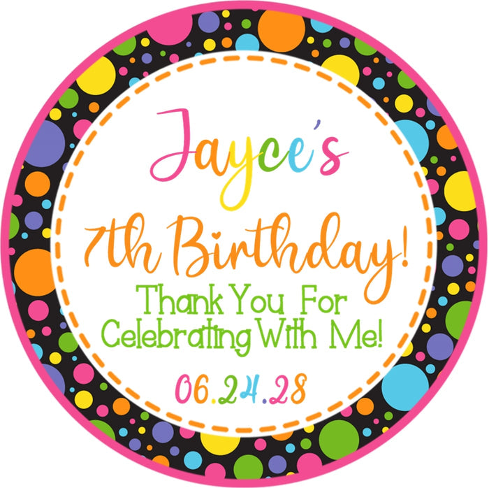 Colorful birthday party favor sticker with bright design