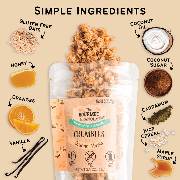 Orange Vanilla Crumbles | 2.4 oz | Pack of 2 | Gluten, Dairy, and Soy Free | The Gourmet Granola