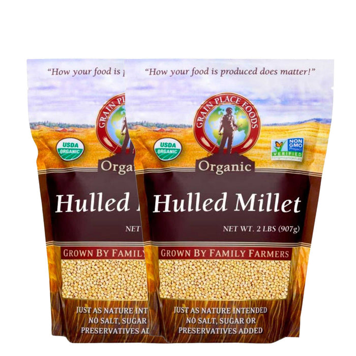 Organic Hulled White Proso Millet | 2 lb | Pack of 2 | Non-GMO | Grain Place Foods