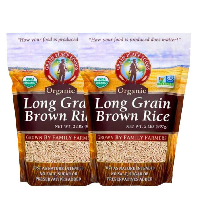 Organic Long Grain Brown Rice | 2 lb | Pack of 2 | Non-GMO | Grain Place Foods