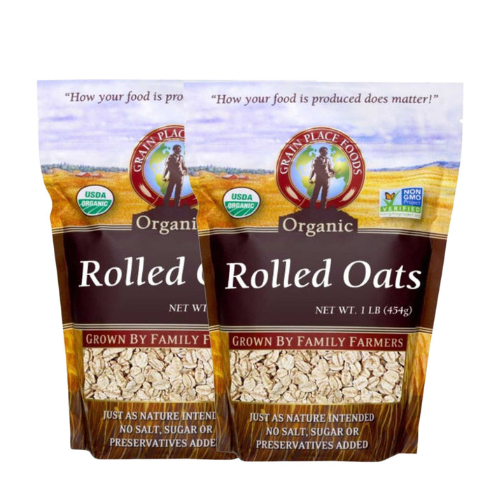 Organic Rolled Oats | 1 lb | Pack of 2 | Non-GMO | Grain Place Foods