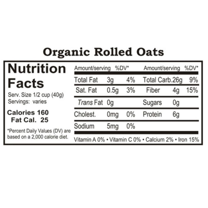 Nutrition Label For Organic Rolled Oats