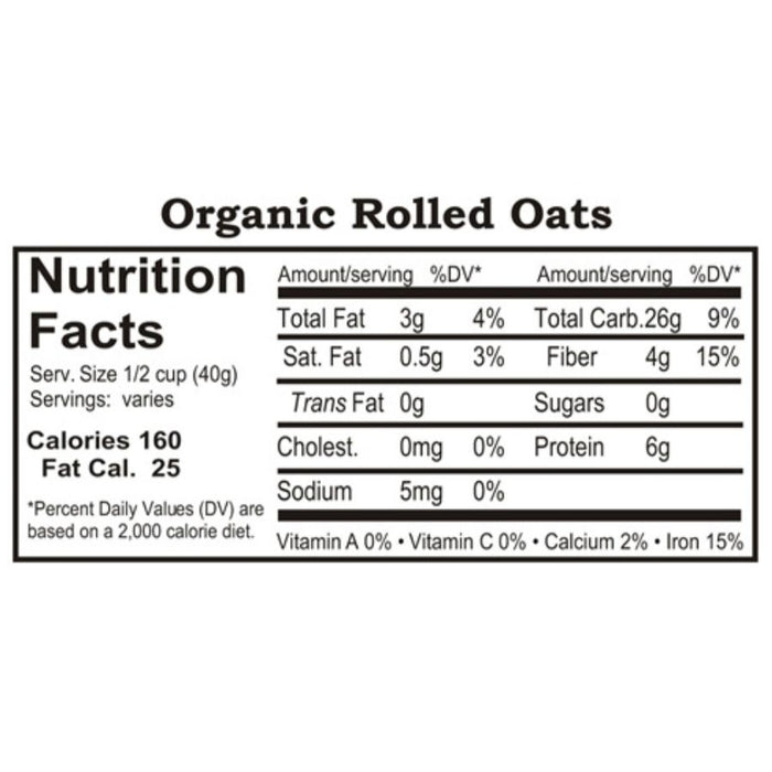 Nutrition Label For Organic Rolled Oats