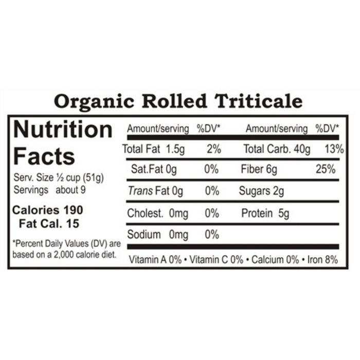 Nutrition Label For Organic Rolled Triticale
