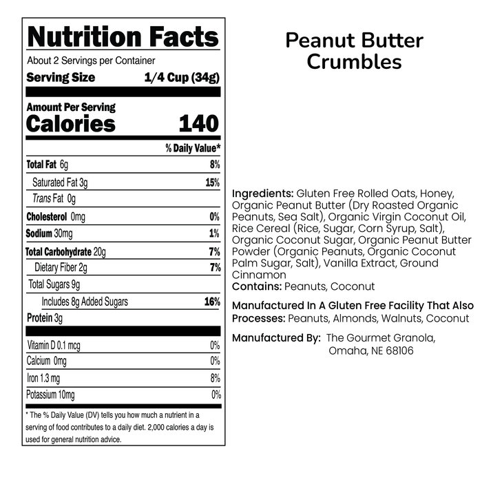 Peanut Butter Crumbles | 2.4 oz | Pack of 2 | Gluten, Dairy, & Soy Free | The Gourmet Granola