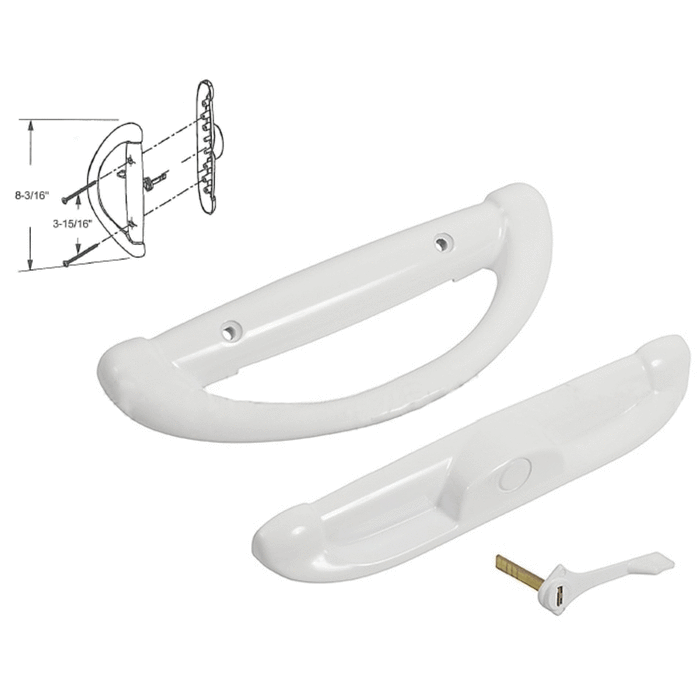 Sliding Glass White Patio Door Handle Set With 3-15/16" Screw Holes for P.H. Tech Doors - Reflect Window & Door