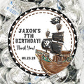 Pirate party favor label with watercolor ship and distressed details