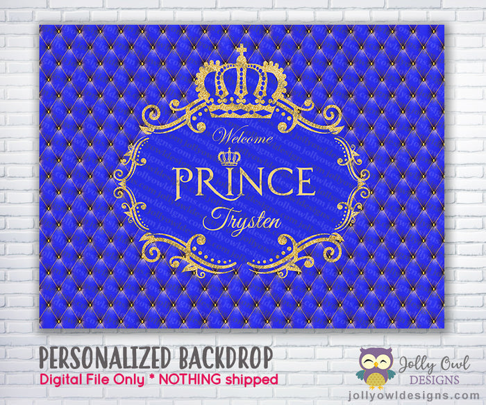 Prince Crown Blue and Gold Backdrop