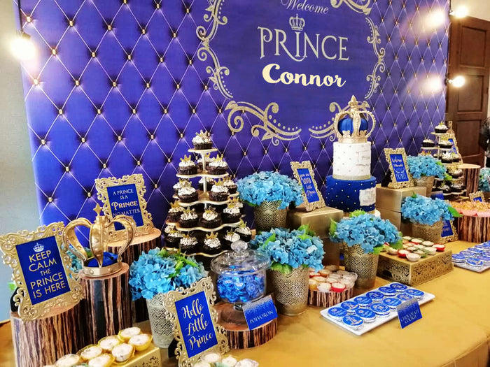 Prince Crown Blue and Gold Backdrop