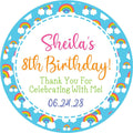 Blue rainbow birthday party favor sticker