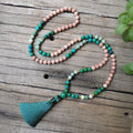 Rare Natural Sandstone, Chrysocolla & Jade 108 Beads Mala Necklace / Bracelet