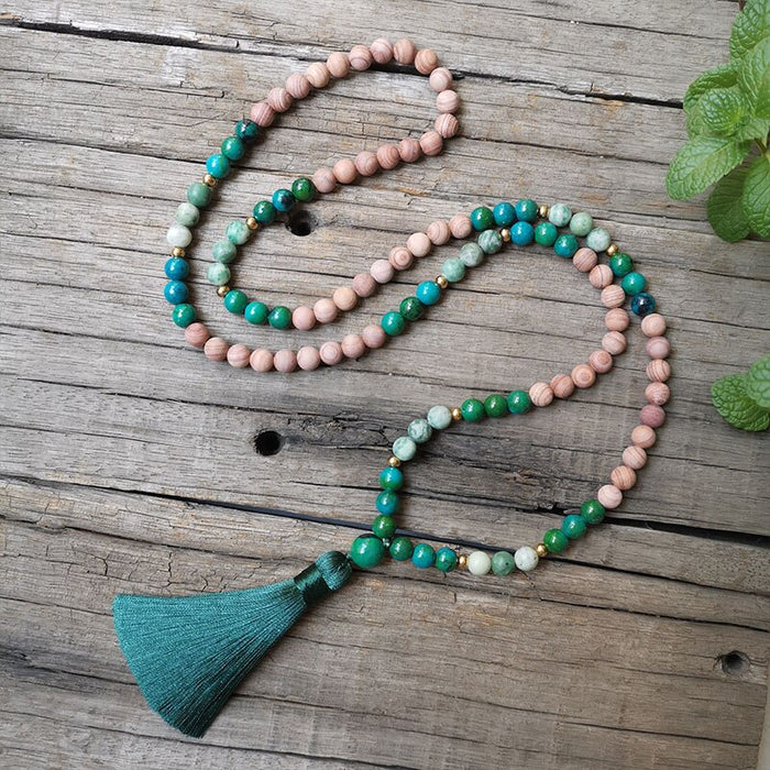 Rare Natural Sandstone, Chrysocolla & Jade 108 Beads Mala Necklace / Bracelet