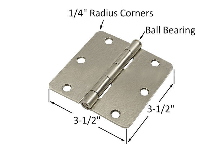 Residential 3 - 1/2" x 3 - 1/2" Butt Hinge With 1/4" Radius Corners - Satin Nickel - Standard Pin - Reflect Window & Door
