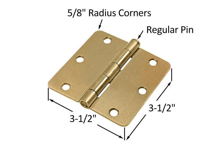 Residential 3 - 1/2" x 3 - 1/2" Butt Hinge With 5/8" Radius Corners - Polished Brass - Regular Pin - Reflect Window & Door
