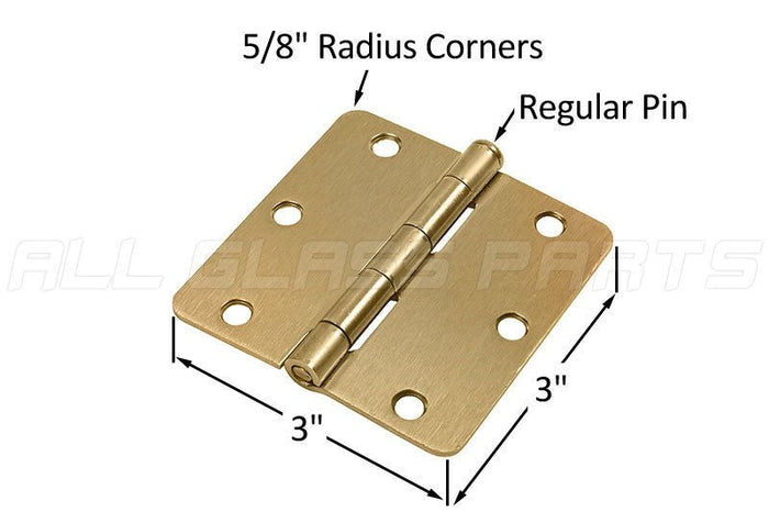 Residential 3" x 3" Butt Hinge With 5/8" Radius Corners - Polished Brass - Reflect Window & Door