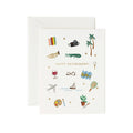 Rifle Paper Co. Happy Retirement Card with colorful retirement icons and gold text on cream background
