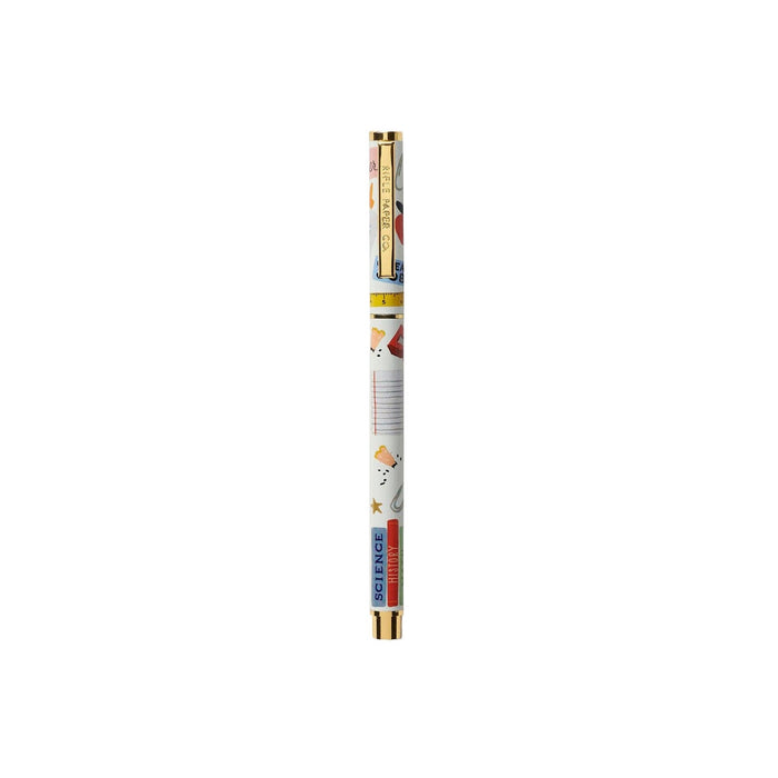Rifle Paper Co. Schoolhouse Pen with gold trim and colorful educational design on white background