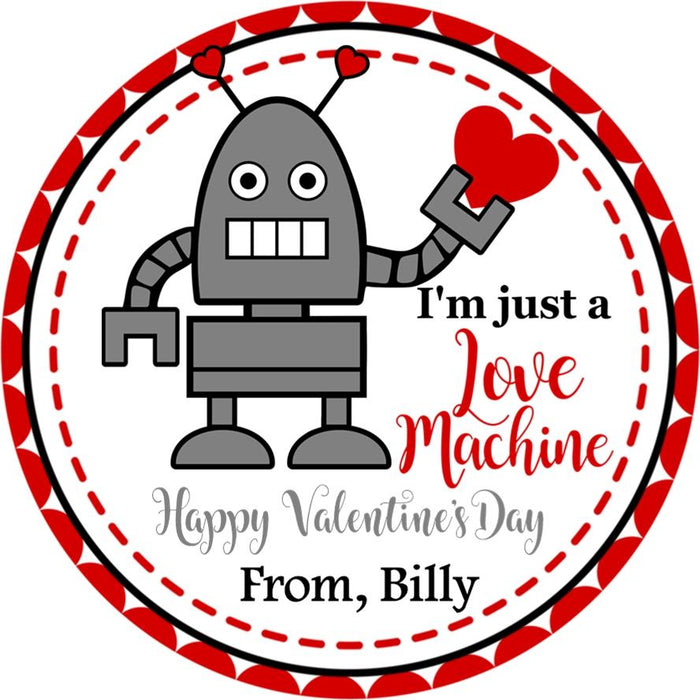 personalized funny robot classroom valentine label