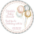 Rose gold, silver, and champagne balloon baby shower sticker.