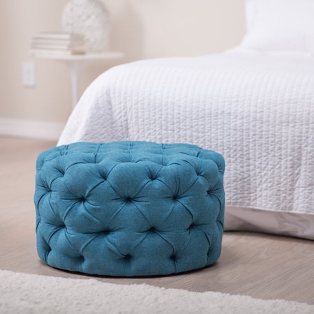 Round Tufted Ottoman - Teal - EK CHIC HOME