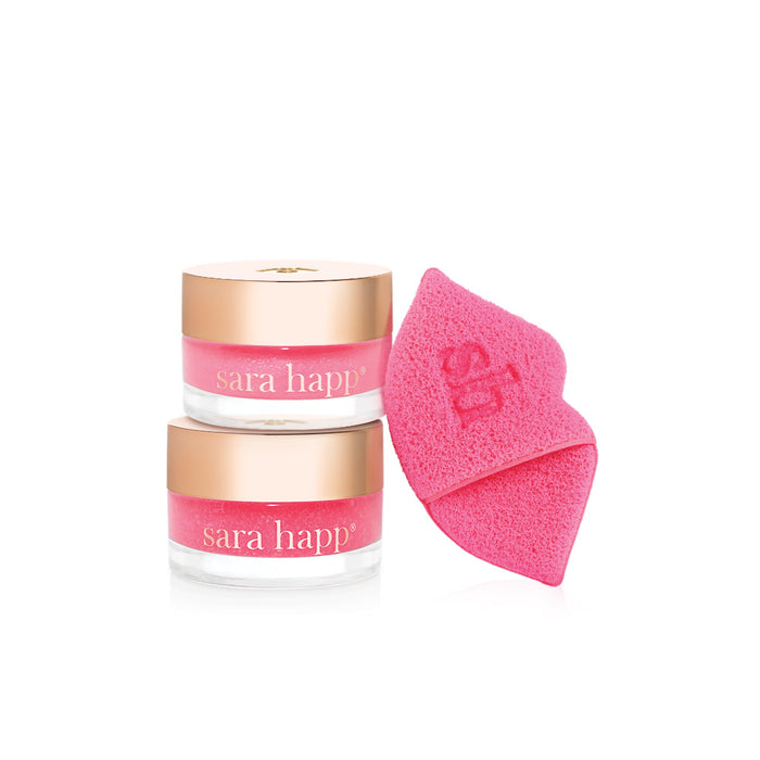 Sara Happ Raspberry Sorbet Kiss Kit with two lip balm jars and pink applicator sponge