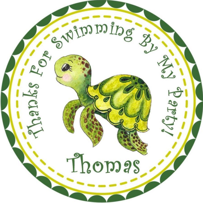 watercolor turtle birthday sticker with personalized name