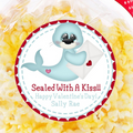 Cute seal Valentine sticker holding envelope with heart artwork