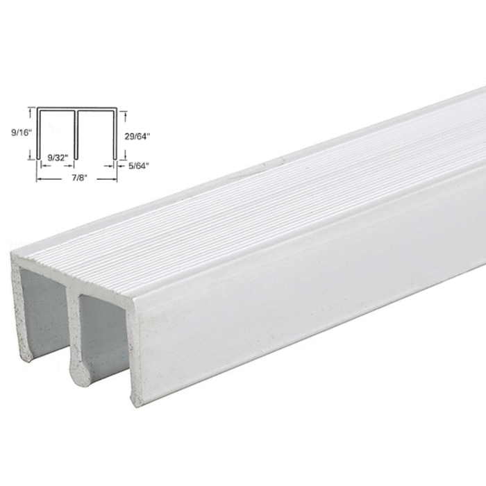 Showcase Upper Track for Sliding Glass or Wood Door Panels - For 1/4" Thick Material - White - Reflect Window & Door