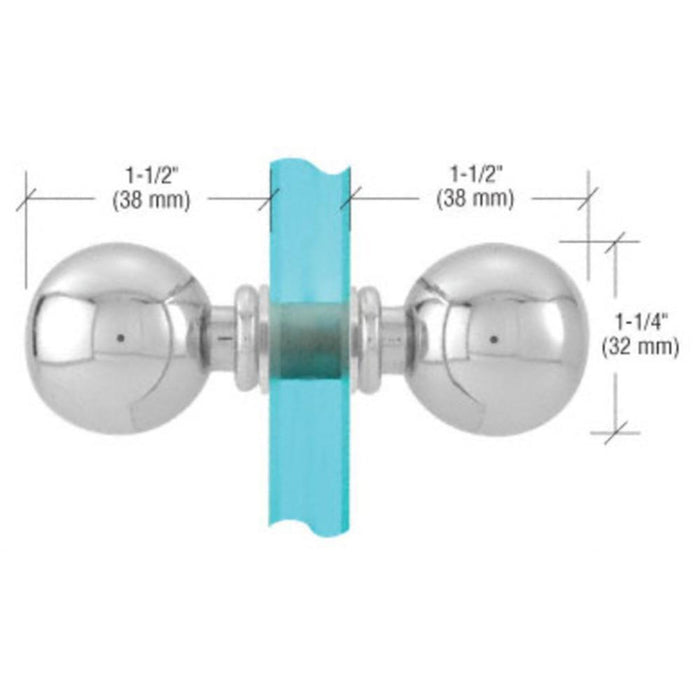 Shower Door Ball Style Back - to - Back Knobs - Reflect Window & Door