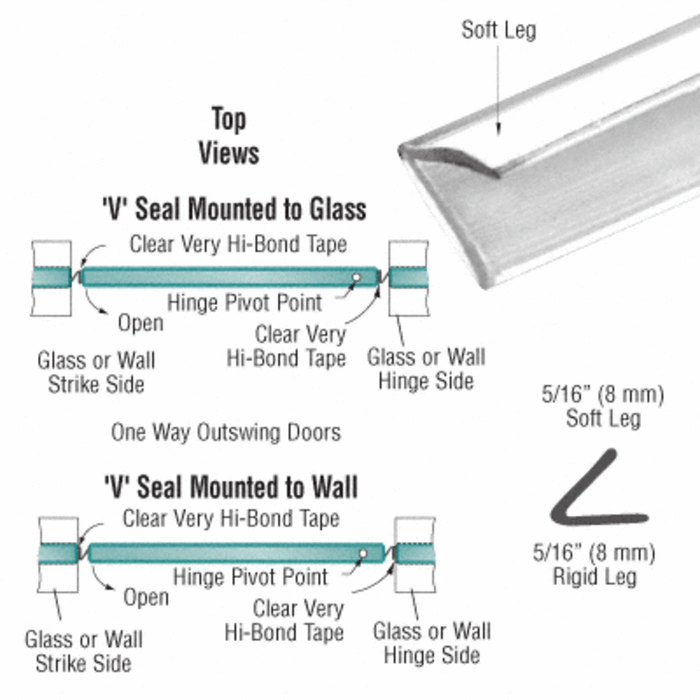 Shower Door Translucent Vinyl Edge "V" Seal - Reflect Window & Door
