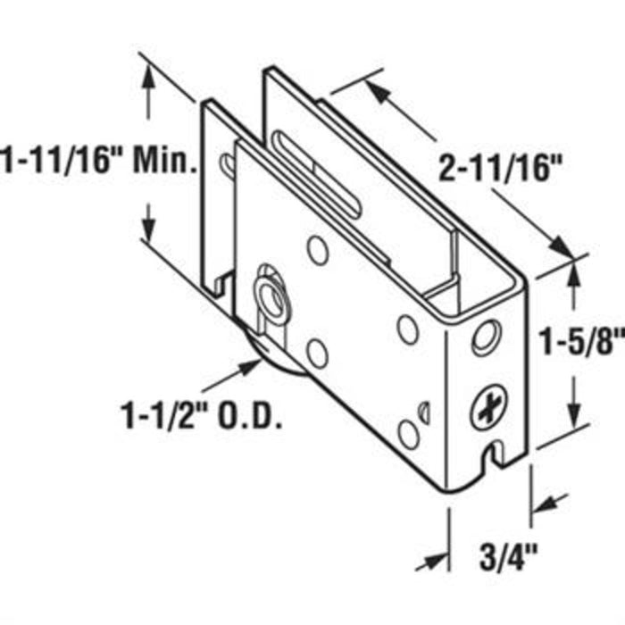 Sliding Glass Door 1 - 1/2" Steel Roller with 3/4" Wide Housing for Keller Doors - Reflect Window & Door