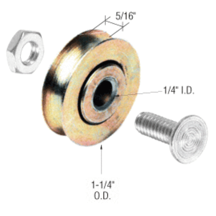Sliding Glass Door 1-1/4" Diameter Steel Ball Bearing Replacement Roller 5/16" Wide - Reflect Window & Door