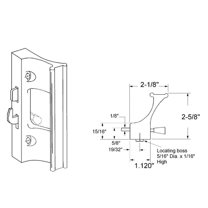 Sliding Glass Door High Profile Hook - Style Surface Mount Handle; 3 - 7/8" Screw Holes - Reflect Window & Door