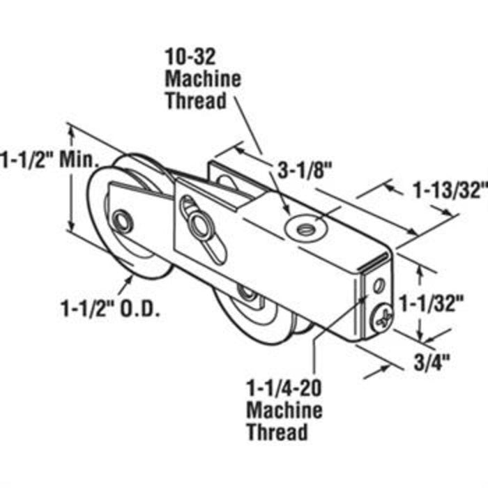 Sliding Glass Patio Door 1 - 1/2" Tandem Nylon Roller With 3/4" Wide Housing - Reflect Window & Door