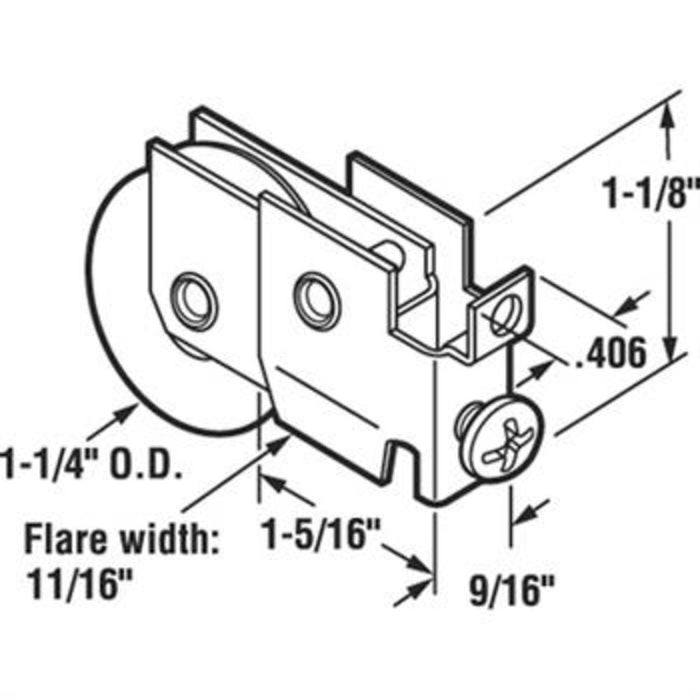 Sliding Glass Patio Door 1 - 1/4" Nylon Ball Bearing Roller With 9/16" Wide Housing for Several Manufacturers - Reflect Window & Door
