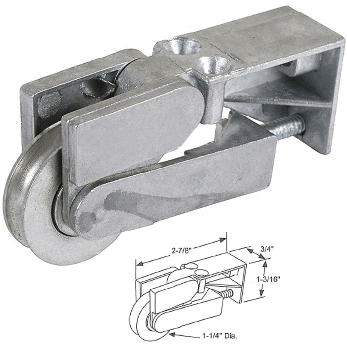 Sliding Glass Patio Door 1-1/4" Steel Ball Bearing Roller With 3/4" Wide Housing with Double Mounting Holes - Reflect Window & Door