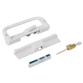 Sliding Glass Patio Door Handle – White Surface Mounted Keyed Hook Style with 6 - 9/16" Screw Spacing - Reflect Window & Door