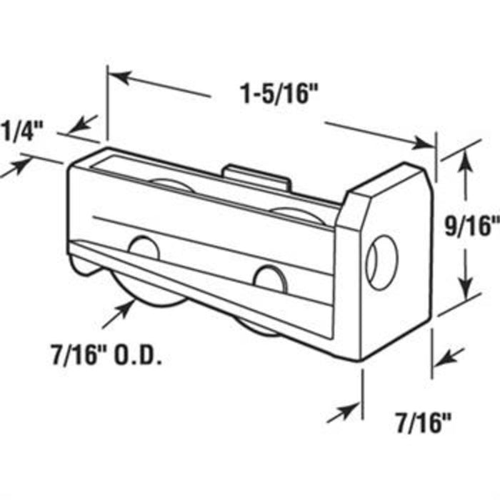Sliding Window 7/16" Flat Edge Tandem Brass Roller With 1 - 5/16" Wide Housing - Reflect Window & Door