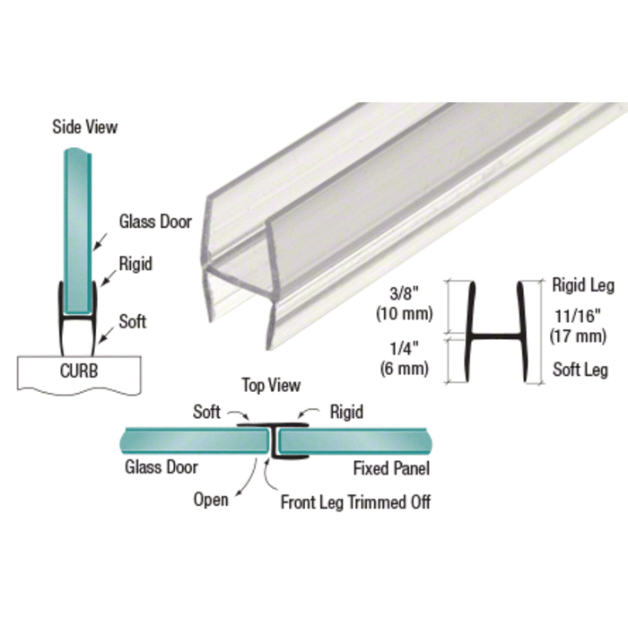 Swinging Shower Door Soft Fin 'H' Wipe - 95" Long - Reflect Window & Door