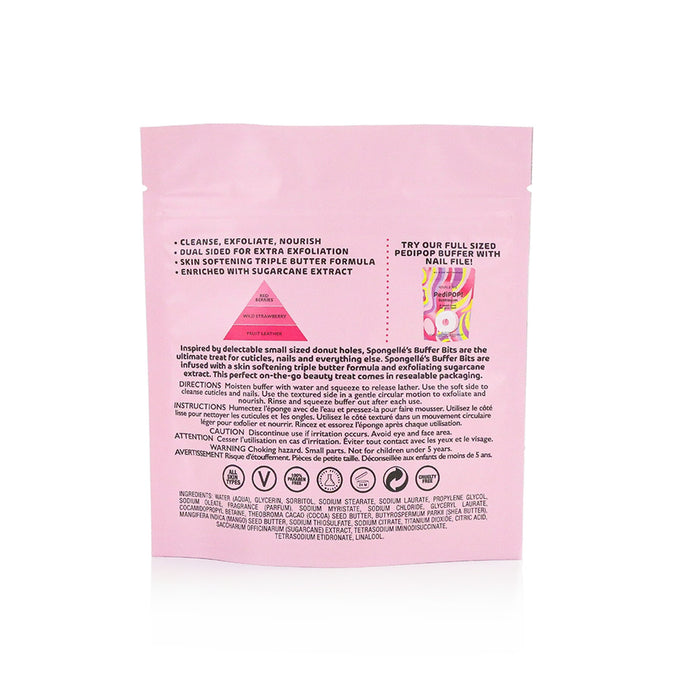 Spongellé Bubblegum PediPOP Buffer Bits back packaging showing ingredients, benefits and directions