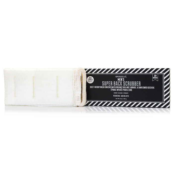 Spongellé Men's Super Back Scrubber body wash sponge with packaging on white background
