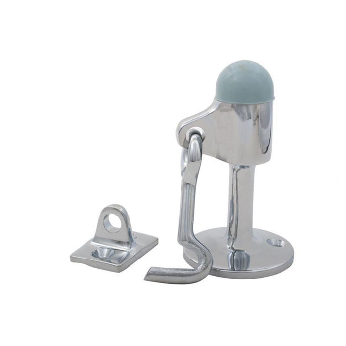 Stylish Brass Door Mounted Stop with Door Hook - Bright Chrome Finish - Reflect Window & Door