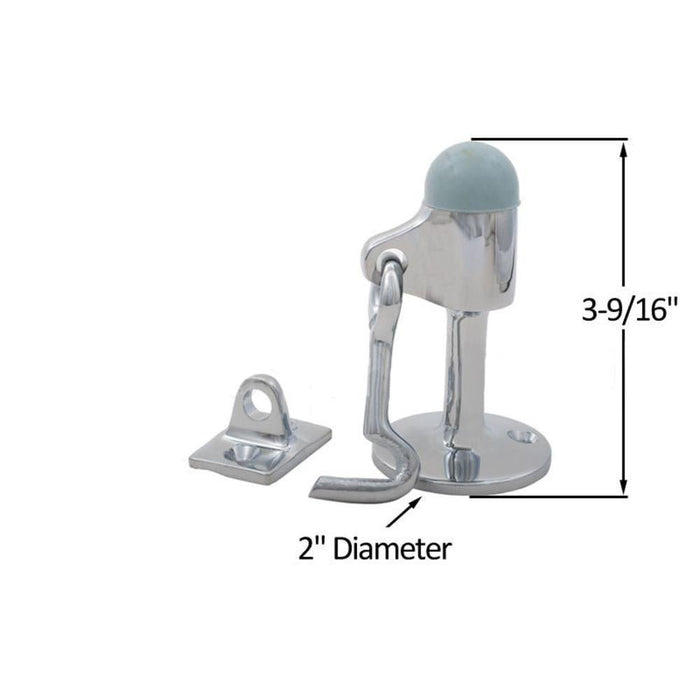 Stylish Brass Door Mounted Stop with Door Hook - Bright Chrome Finish - Reflect Window & Door