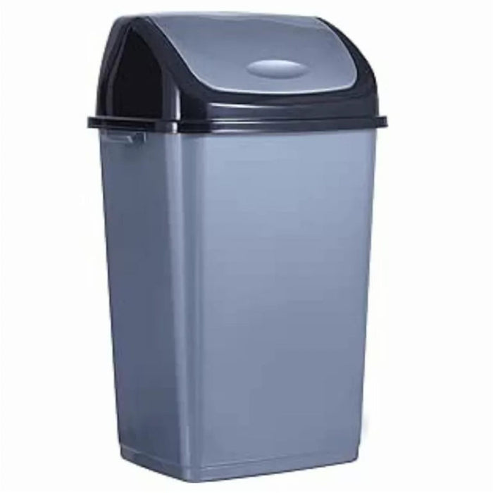 Swing Top Plastic Bin, Two Side Handles, Black and Grey