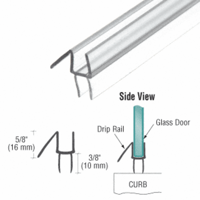 Swinging Shower Door Clear Co-Extruded Bottom Wipe With Drip Rail - 95" Long - Reflect Window & Door