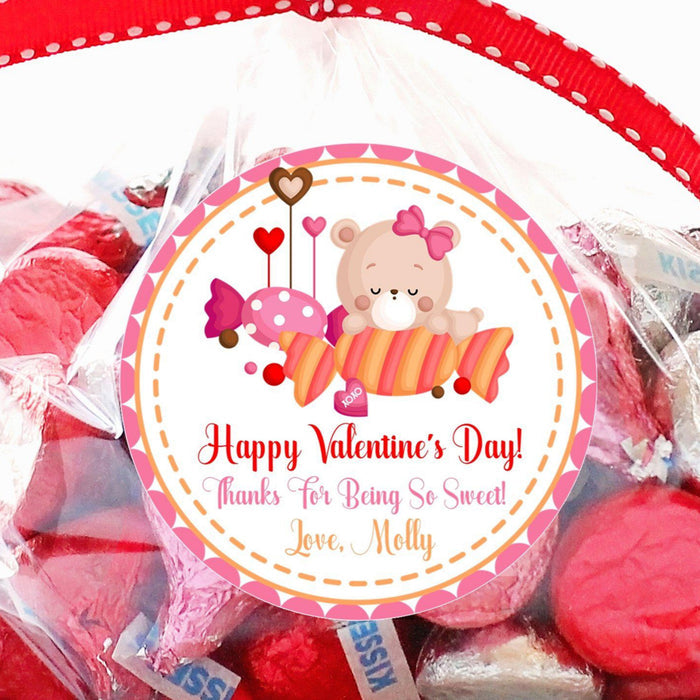 personalized teddy Valentine label for school treat bags