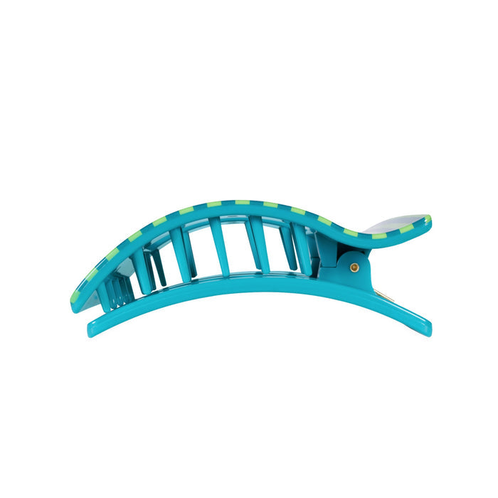 Turquoise Cabana Cutie large flat rectangle hair clip with yellow checkered pattern by TELETIES